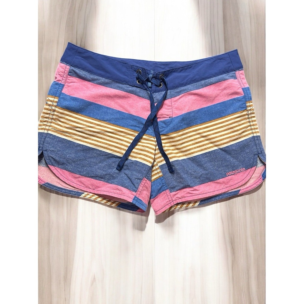 Patagonia Wavefarer Board Shorts Women's‎ 2 Fitz Stripe Blue 5" Swim Trunks